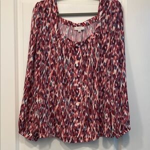 LOFT Red and White Abstract Blouse